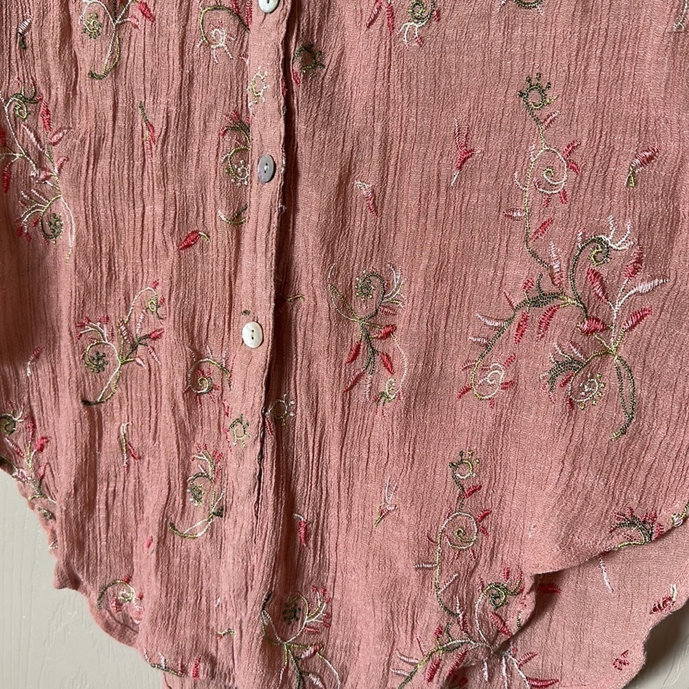 Anthropologie Fig & Flower Embroidered Floral Button Down Roll Tab Sleeve - Picture 5 of 13